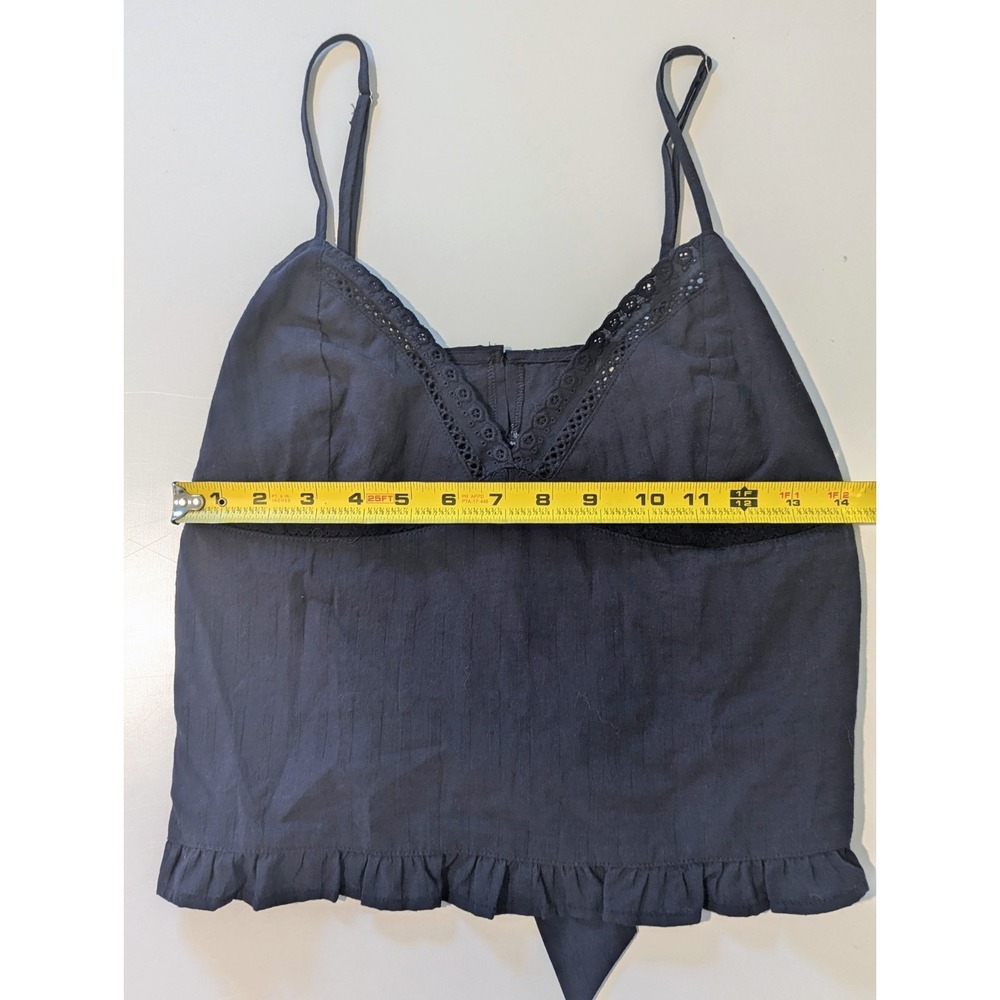 Your Favorite by PacSun Navy Blue Lace Trim Cami Tank Top Medium Ruffle Tie Back - Picture 7 of 7